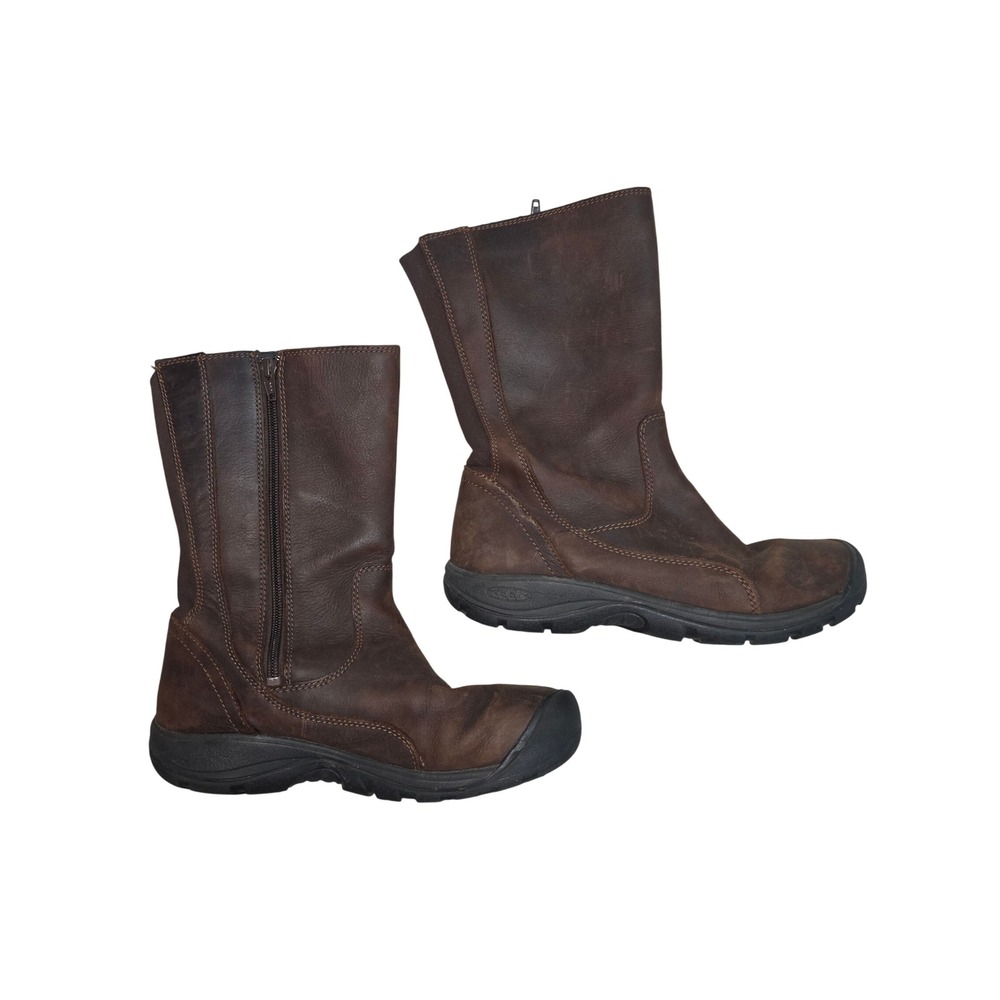 Keen Presidio II Brown Leather Mid Calf Side Zip Boots Womens 8 1023132